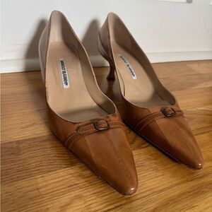 Manolo Blahnik Brown Leather Kitten Heels - Size 41